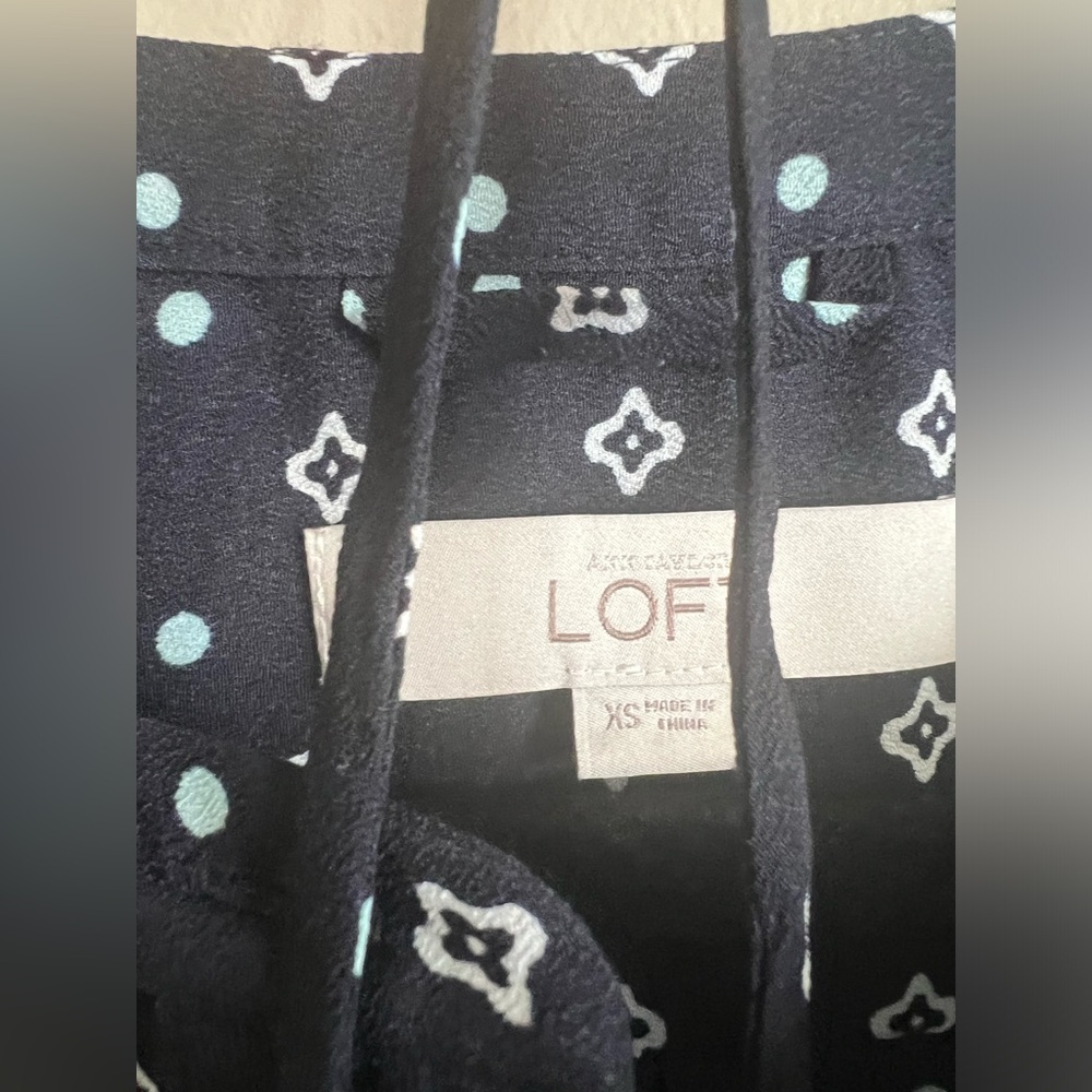 LOFT Dark Blue Geometric Long Sleeve Dress - Picture 2 of 2